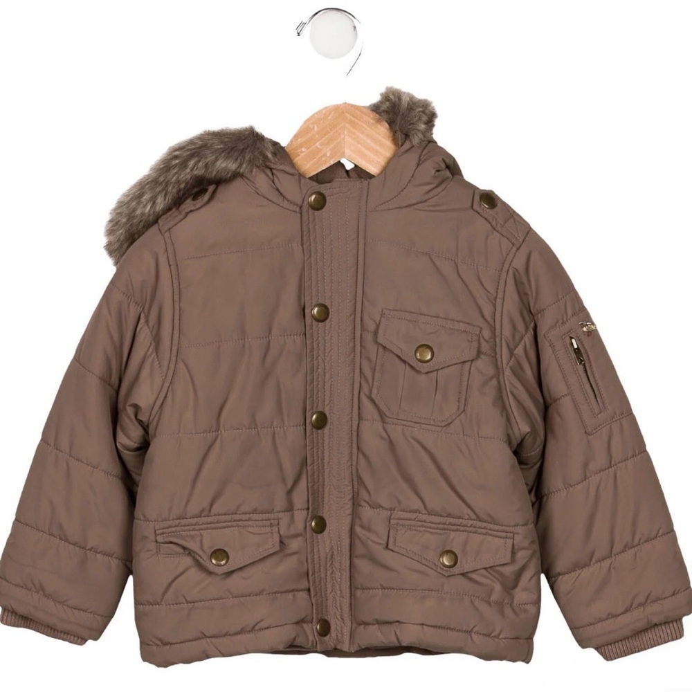 Jacadi Taupe Puffer Jacket with Faux Fur Hood